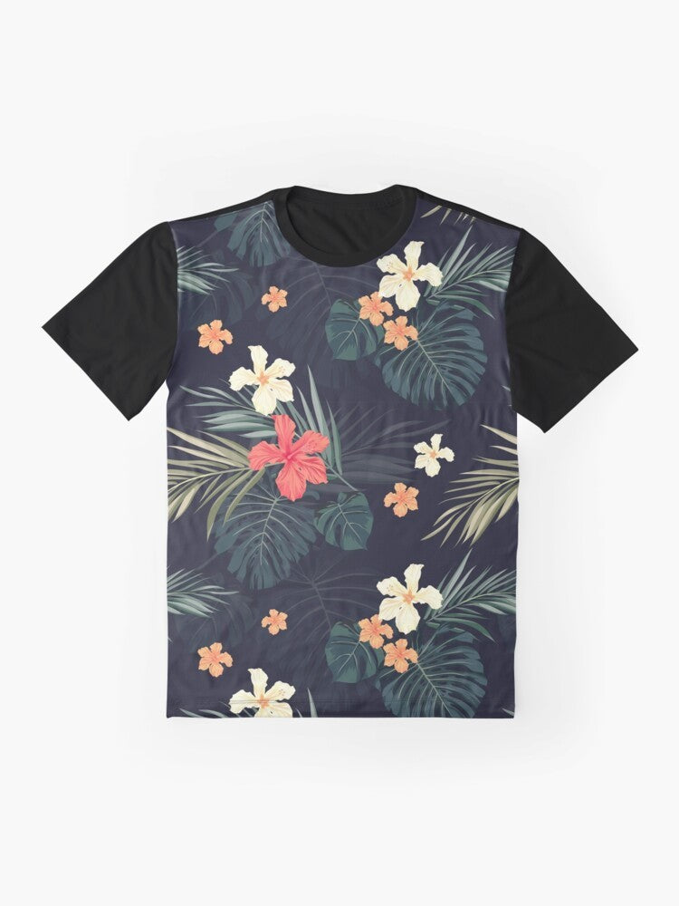 Tropical flowers graphic t-shirt with botanical floral pattern - Flat lay