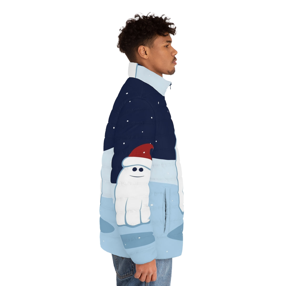 Cute cartoon Christmas ghost puffer jacket for winter weather - men side right