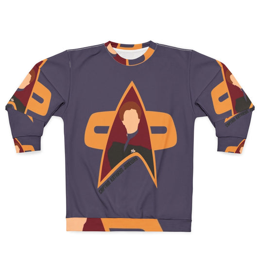 Captain Janeway from Star Trek Voyager on a trekkie sweatshirt