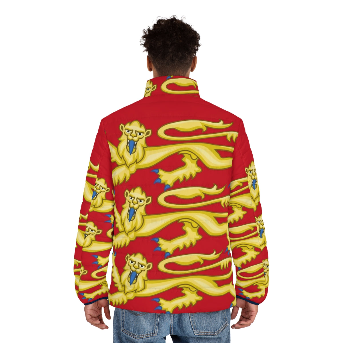 Plantagenet Arms of England Puffer Jacket featuring the royal coat of arms - men back