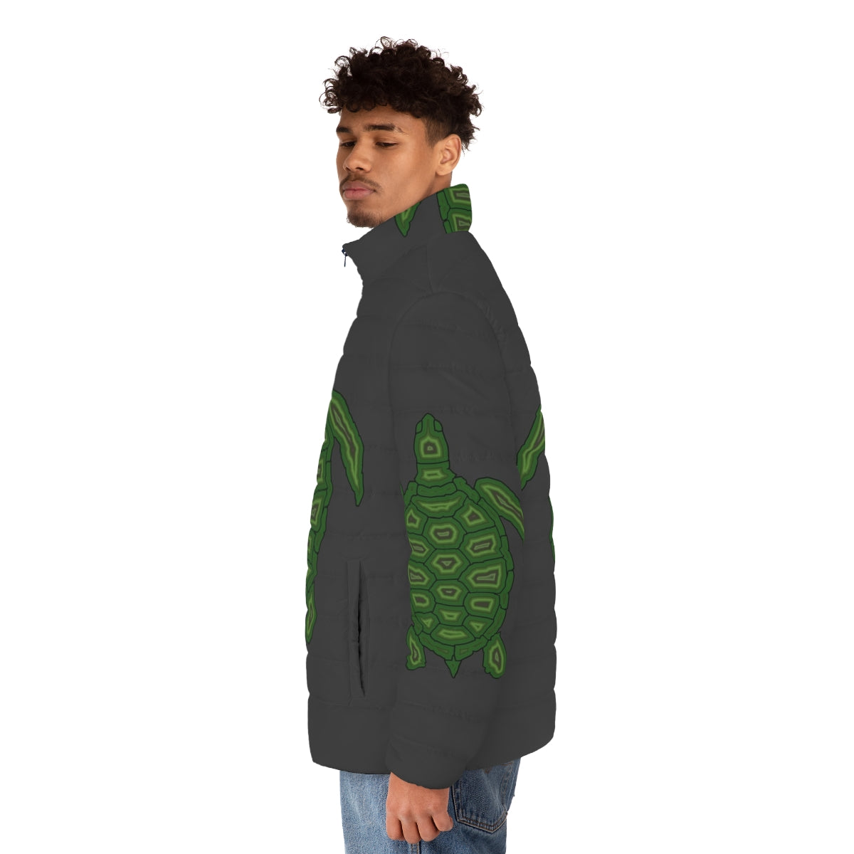 Legendary Turtle Puffer Jacket featuring a colorful, abstract turtle design - men side left