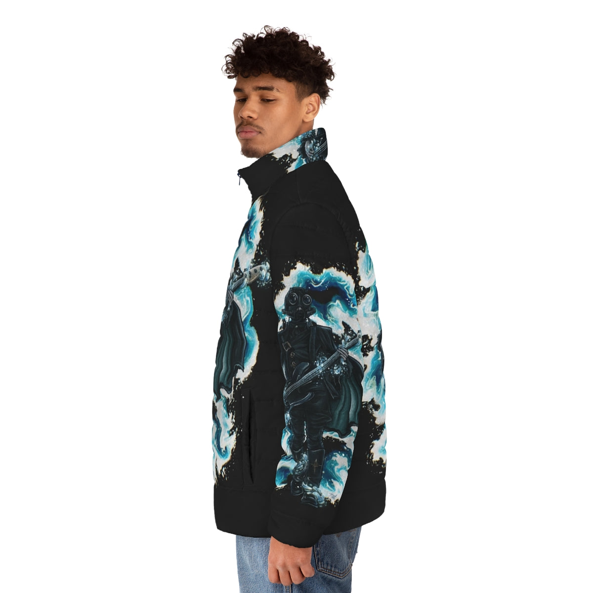 Rain Ghoul Puffer Jacket with Ghost Band logo - men side left