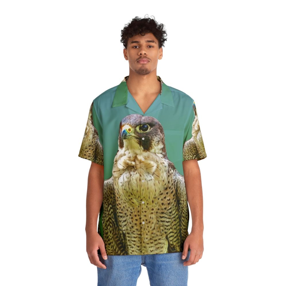 Majestic Peregrine Falcon Hawaiian Shirt featuring a bird of prey design - People Front