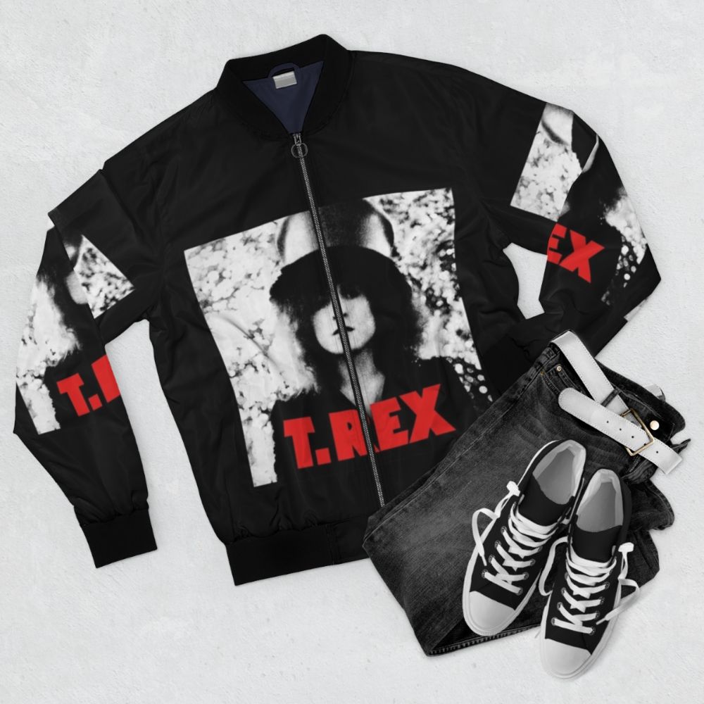 Tyrannosaurus Rex Glam Rock Bomber Jacket - Flat lay