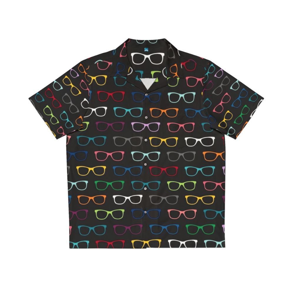 Colorful Hawaiian shirt with a vibrant eyeglasses pattern, perfect for the smart and stylish