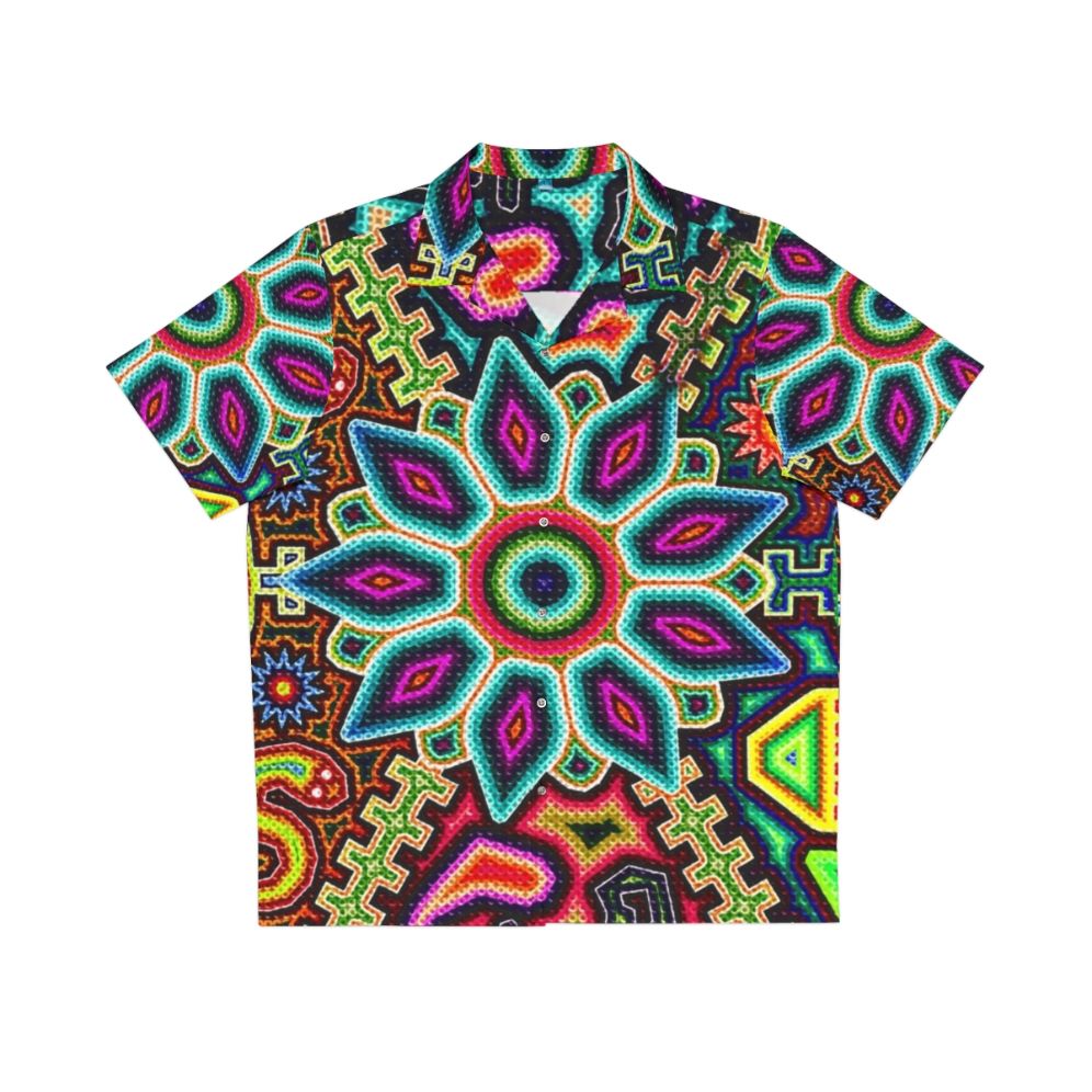 Huichol Art Mexican Hawaiian Shirt with Colorful Prehispanic Patterns