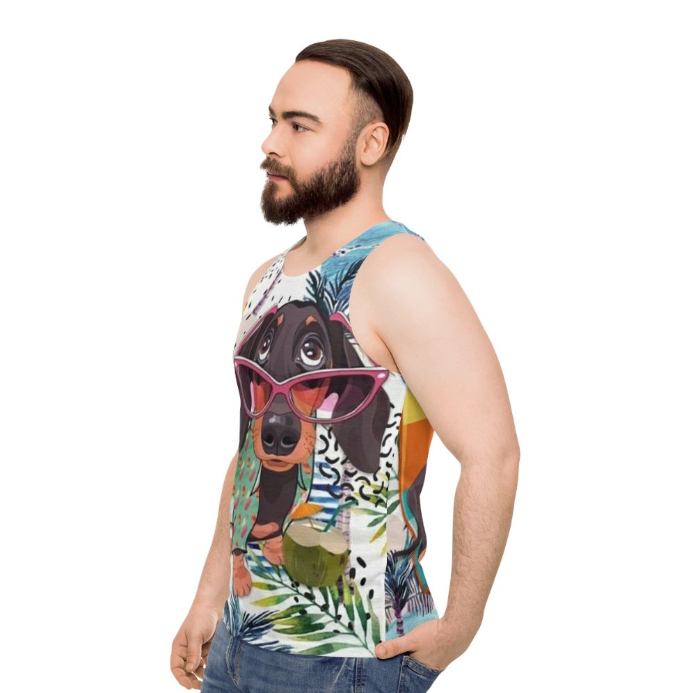 Dachshund dog pop art design on unisex tank top - men side