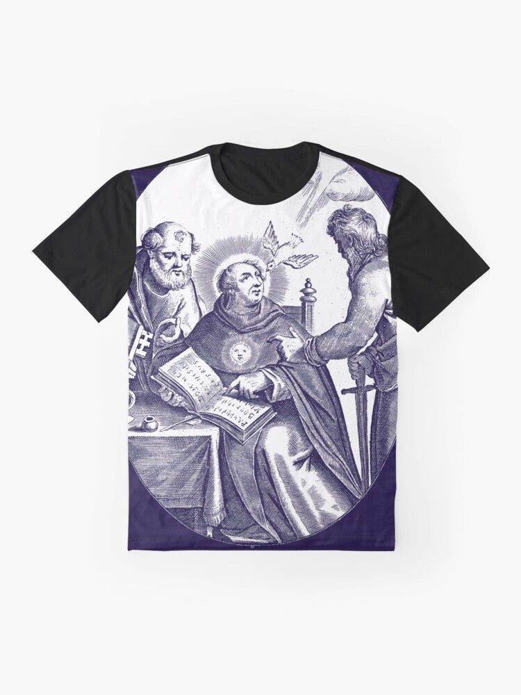 St. Thomas Aquinas with St. Peter and St. Paul Catholic Saints Graphic T-Shirt - Flat lay