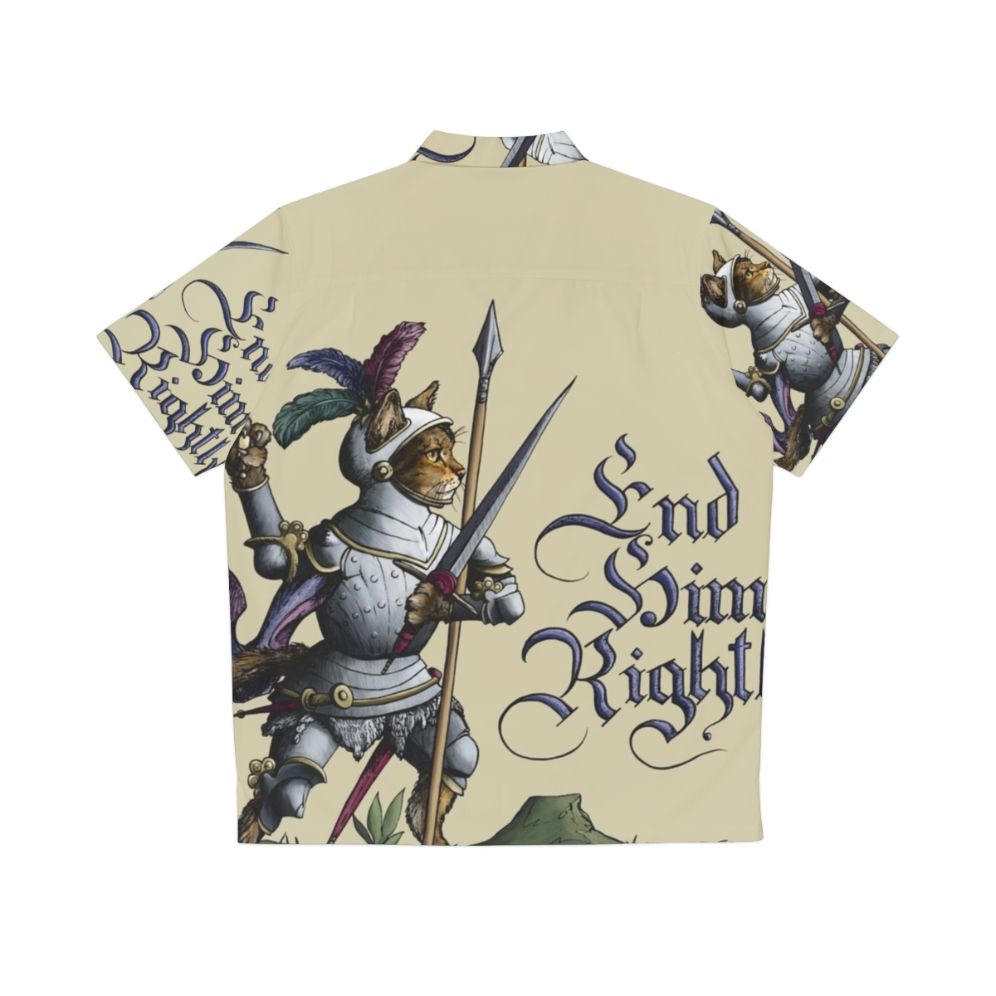 Medieval cat print Hawaiian shirt with swords and armor - Back