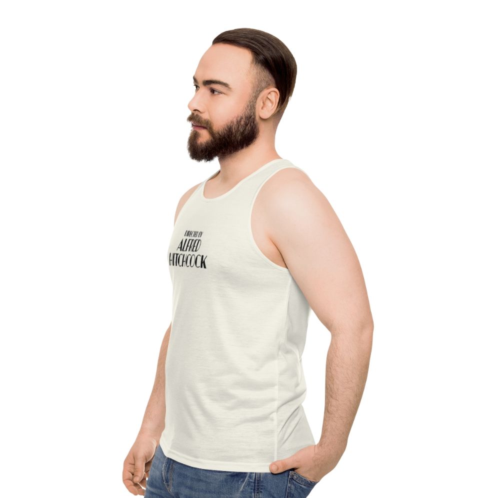 Unisex tank top featuring the text "Directed By Alfred Hitchcock" - men side