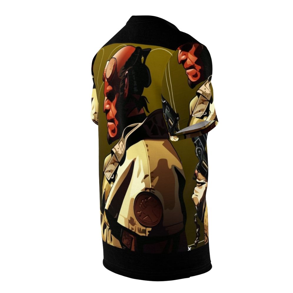 Hellboy-inspired all-over-print t-shirt featuring the iconic demon superhero from the fantasy and horror movie franchise - men right