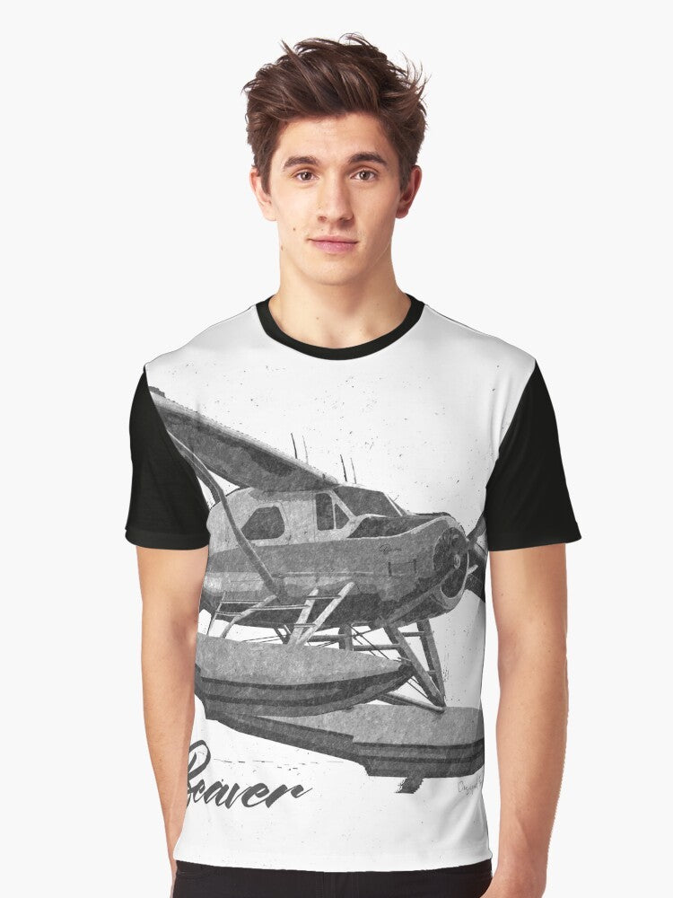 Dehavilland DHC-2 Beaver floatplane sketch graphic on a t-shirt - Men