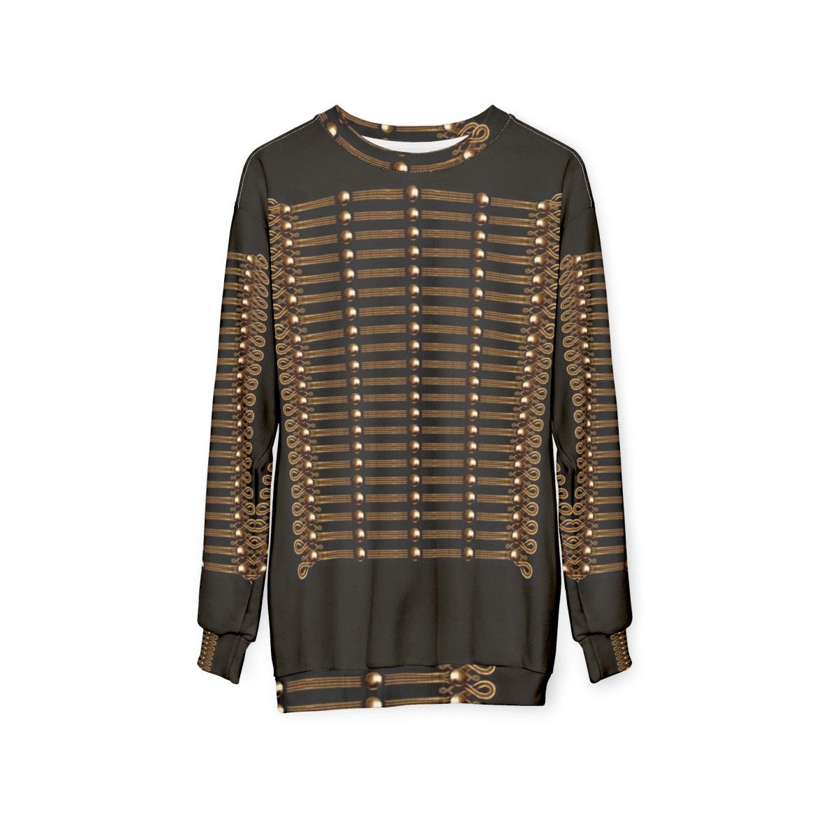 Hussar sweatshirt with Napoleonic-era military jacket design - hanging