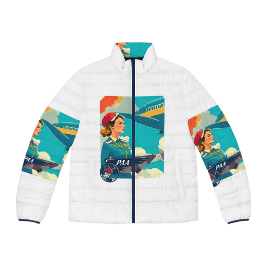 Pan Am puffer jacket featuring vintage airline uniform design and retro aviation graphics