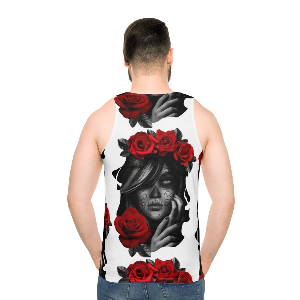 Day of the Dead Women's Unisex Tank Top with Sugar Skull Design - men back