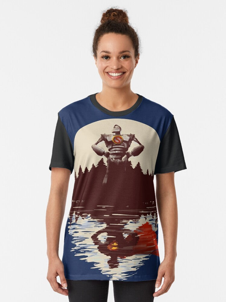 The Iron Giant Graphic T-Shirt featuring the heroic superhero character from the animated film. - Women