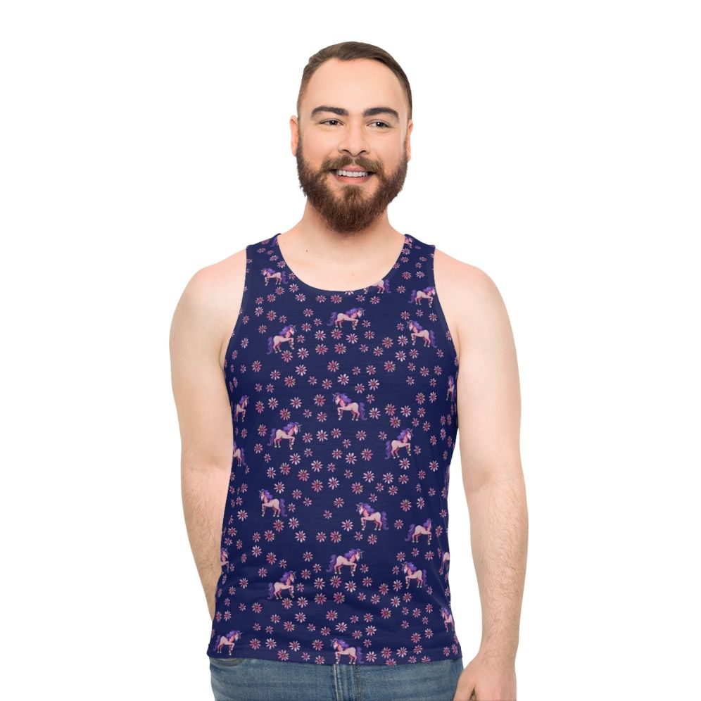 Retro unicorn flowers unisex tank top - men