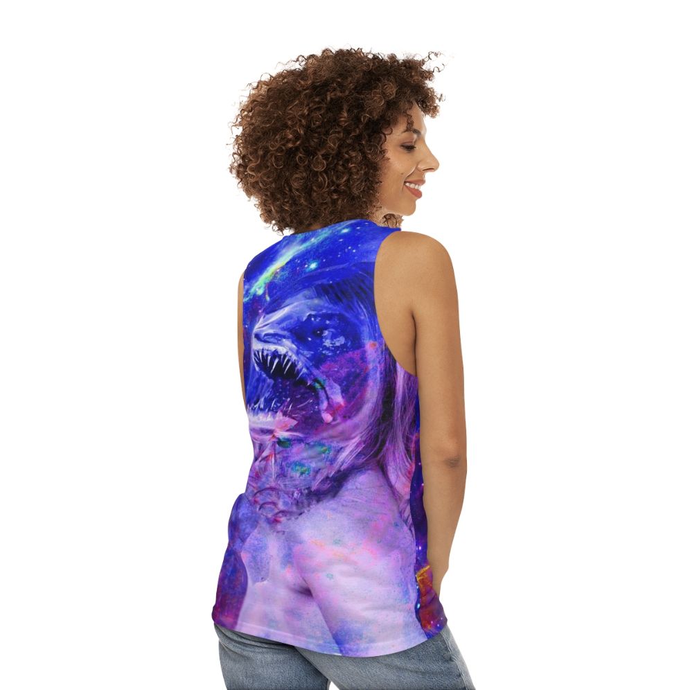 Unisex Ikaroa fantasy tank top with nature-inspired designs - women back