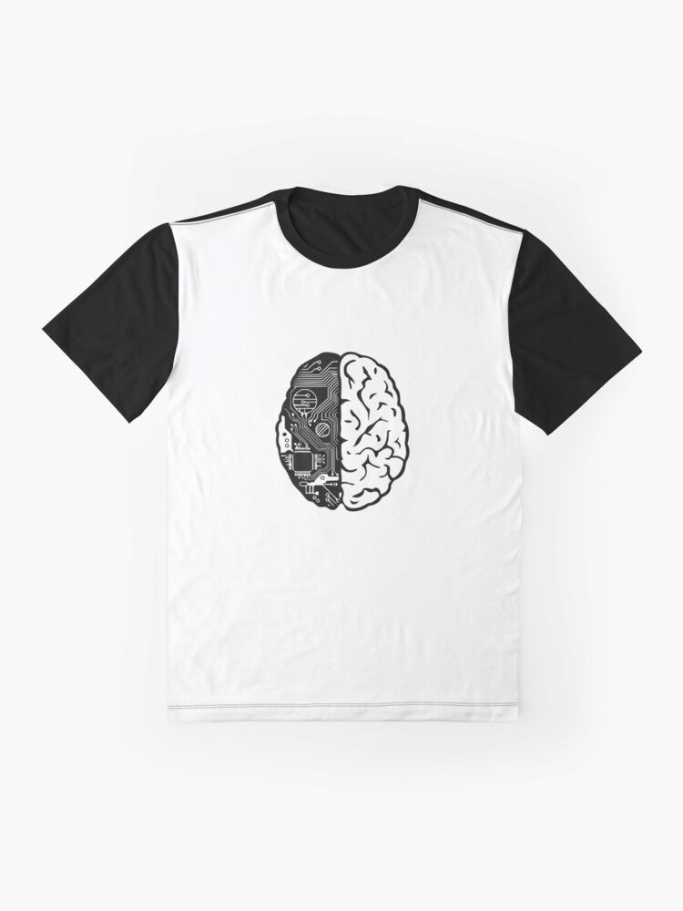 A graphic t-shirt with a binary code pattern and the text "Coding Brain" for computer programmers and software engineers. - Flat lay