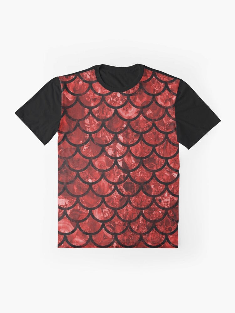 Crimson dragon scales graphic t-shirt with a textured dragon scales design - Flat lay