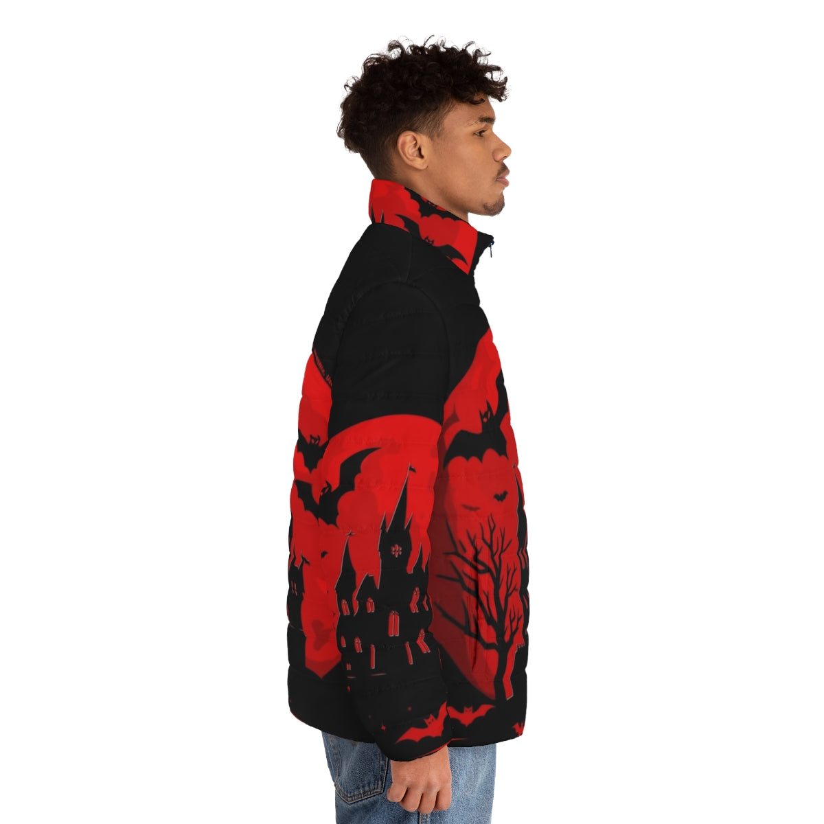 Minimalist Castlevania Inspired Puffer Jacket in Red - men side right