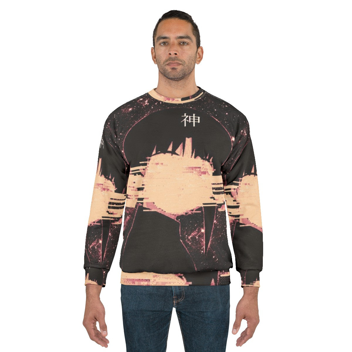 Wired God Glitch Art Sweatshirt with space and stars design - men