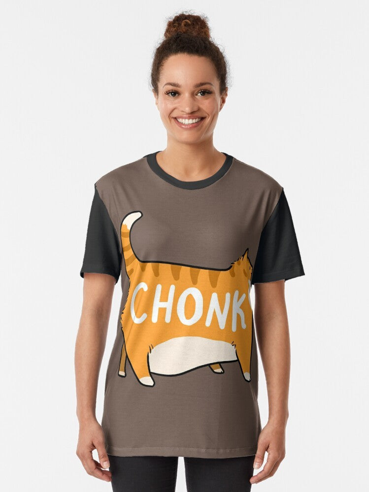 Chonky orange tabby cat graphic printed on a t-shirt - Women