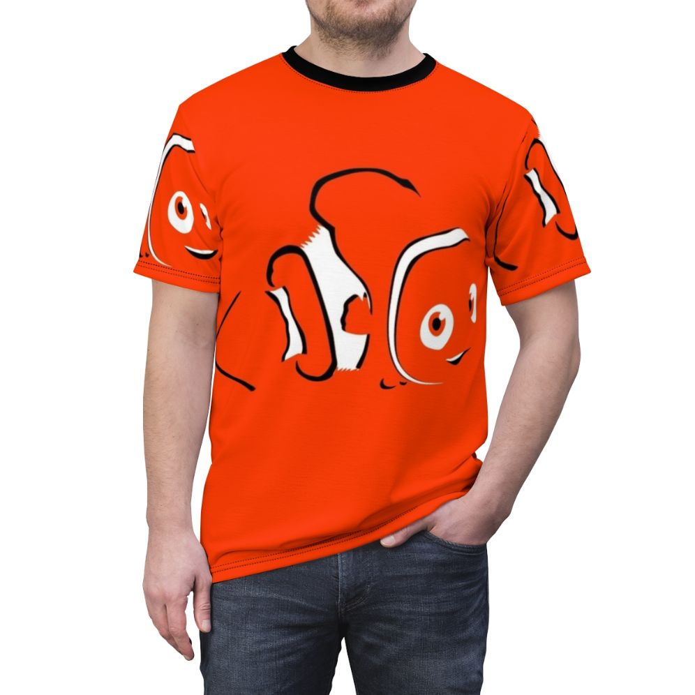 Nemo and Dory from the Finding Nemo/Finding Dory movies printed on an all-over-print t-shirt - men front