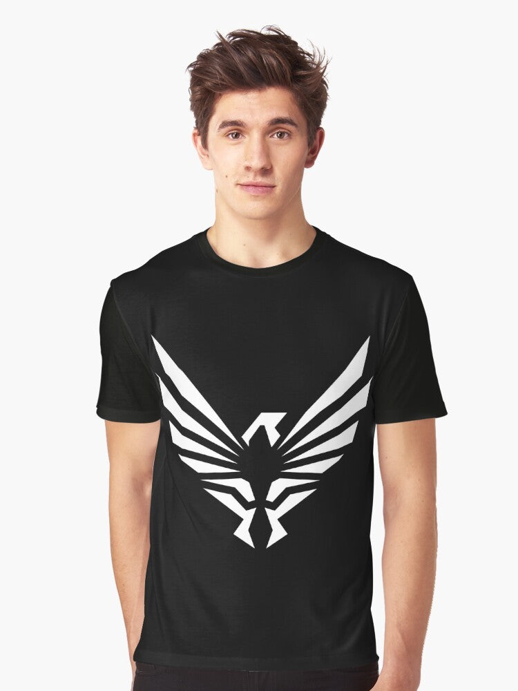 Falcon aviation graphic design printed on a black t-shirt - Men