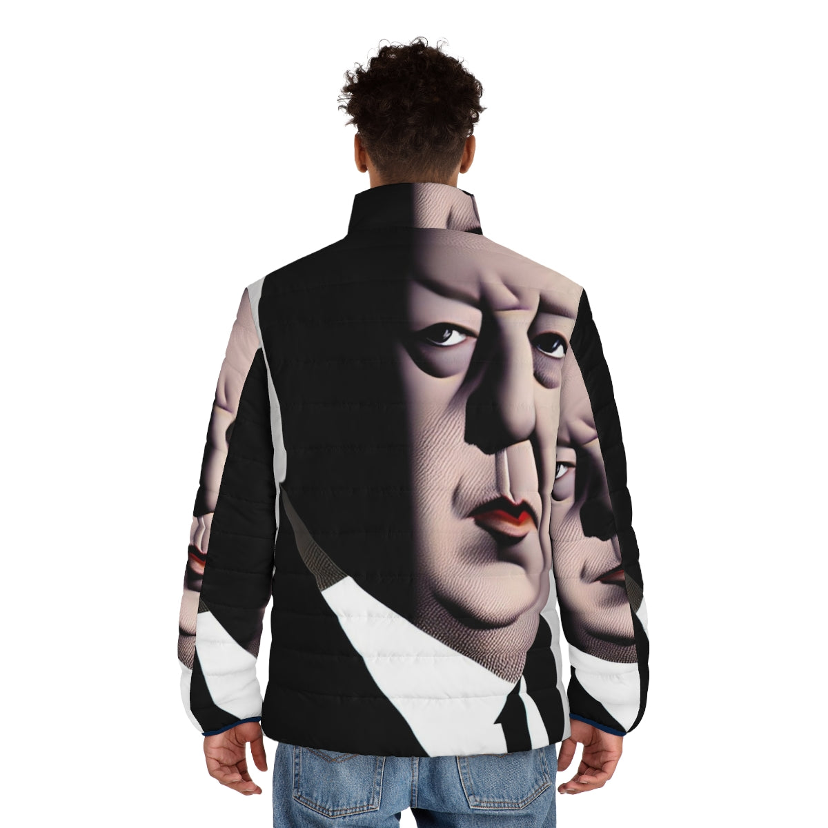 Alfred Hitchcock Portrait Puffer Jacket - Iconic Director's Movies - men back