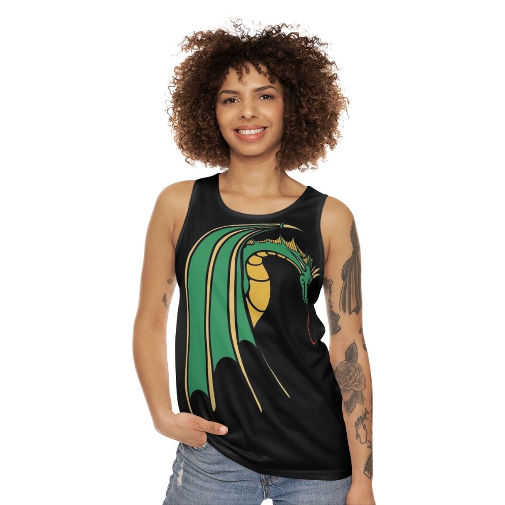 Green dragon art unisex tank top - women