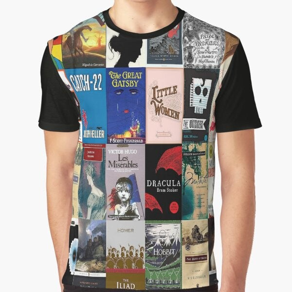 Classic literature book covers graphic design on a t-shirt