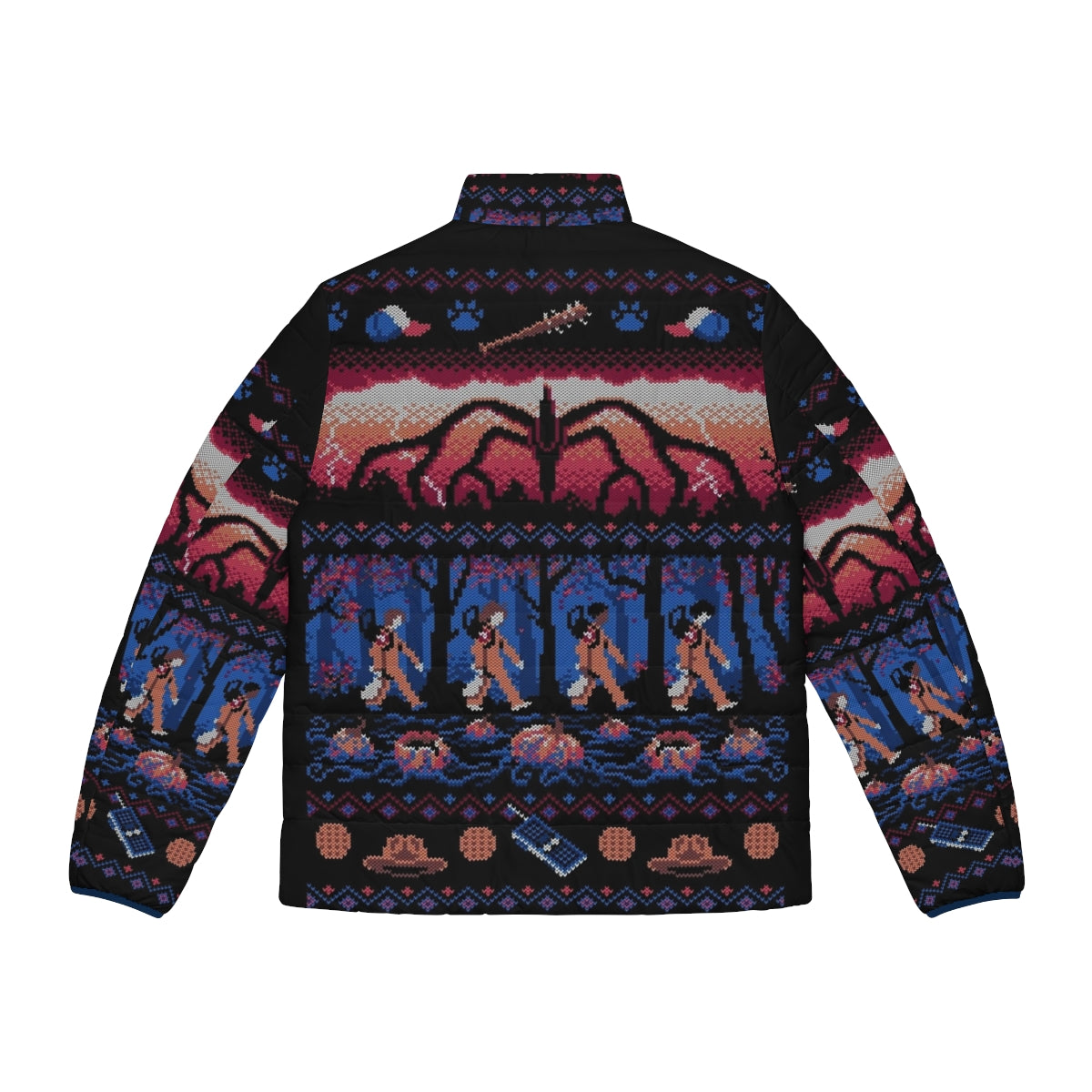 Stranger Things themed holiday puffer jacket with Mind Flayer design - Back