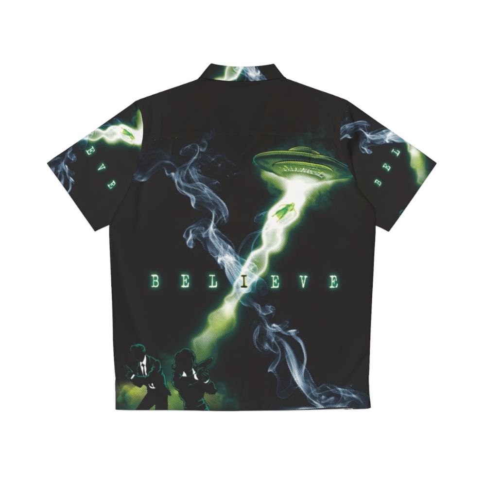 "I Believe" X-Files Hawaiian Shirt with UFO and Alien Abduction Imagery - Back