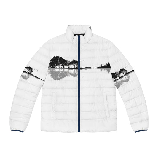 Nature Guitar Puffer Jacket with Artistic Landscape and Musical Instrument Design