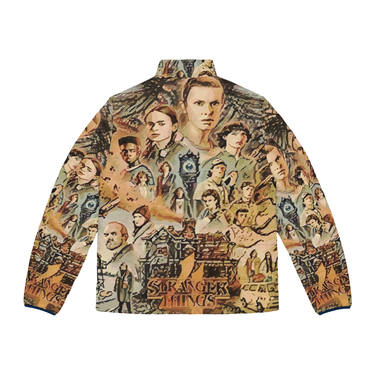 Stranger Things Eleven Puffer Jacket with show logo and character - Back