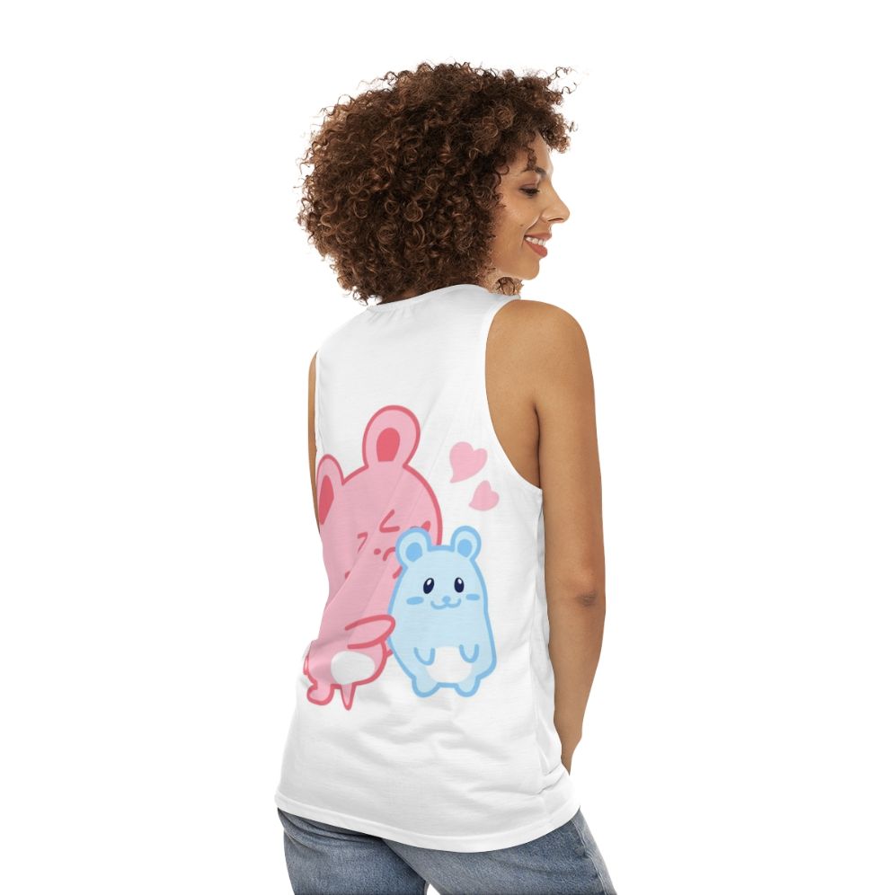 Unisex tank top with cute hamster design and pastel hearts pattern - women back