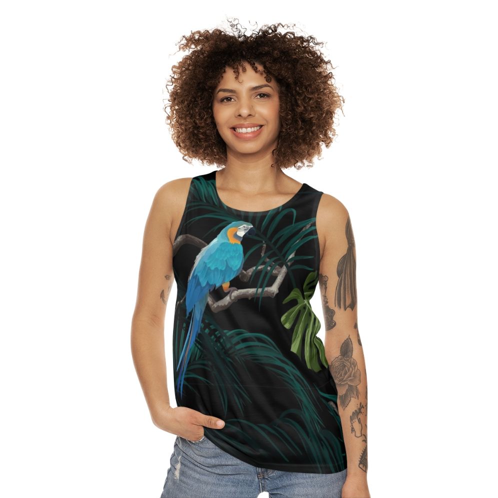 Tropical floral unisex tank top with monstera leaves pattern - women