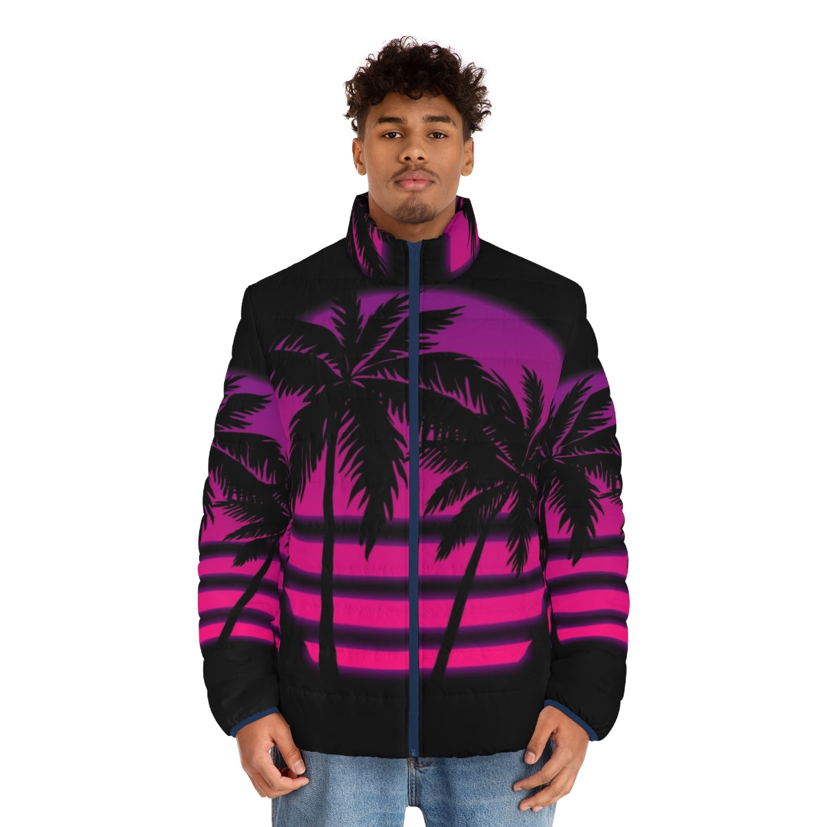 Miami Wave Puffer Jacket - Synthwave Aesthetic Outerwear - men front