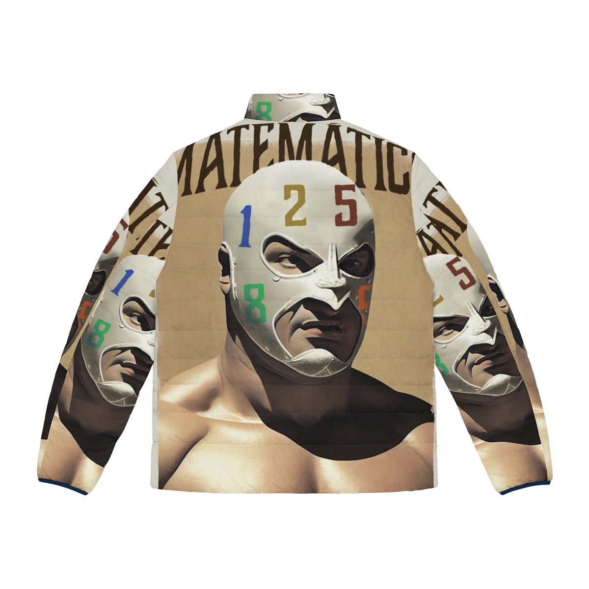 Mathematician Puffer Jacket featuring a wrestling and mathematical design - Back