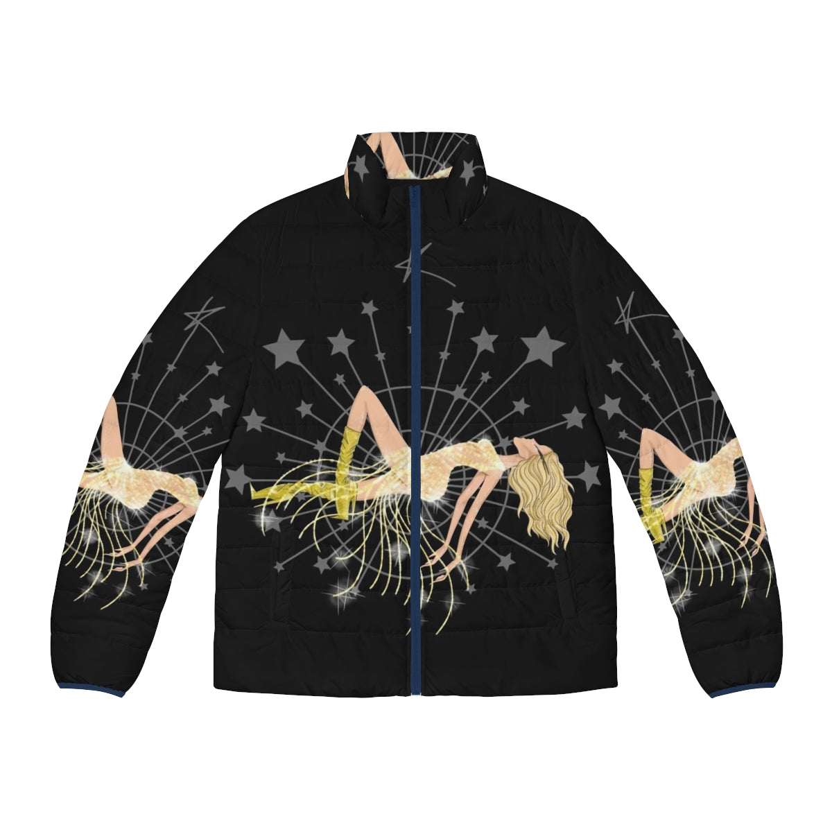 Shimmering Vegas High Puffer Jacket in a pop art style, featuring stars and Kylie Minogue inspiration