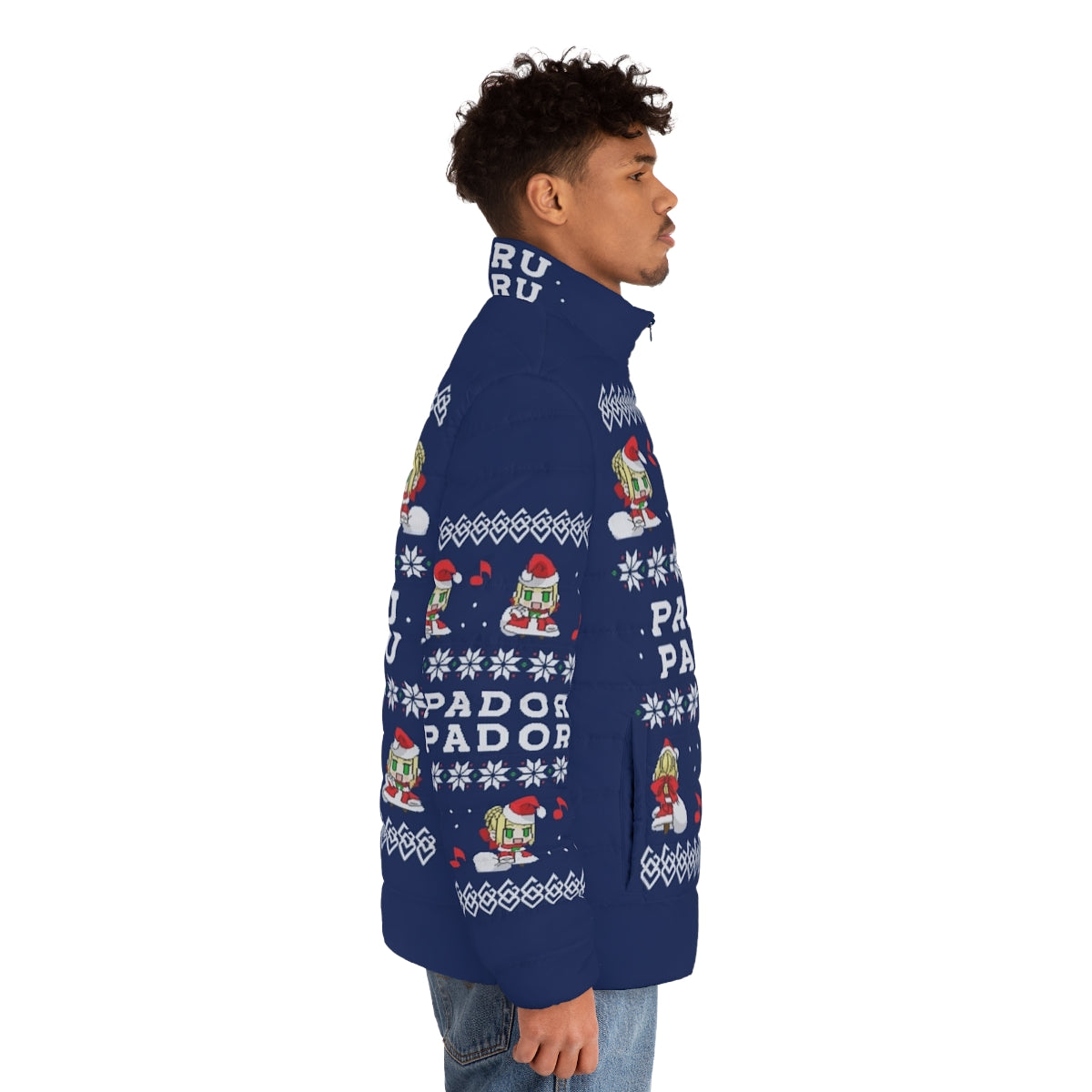 Padoru Padoru Puffer Jacket - Anime-inspired winter wear with Fate Grand Order characters - men side right