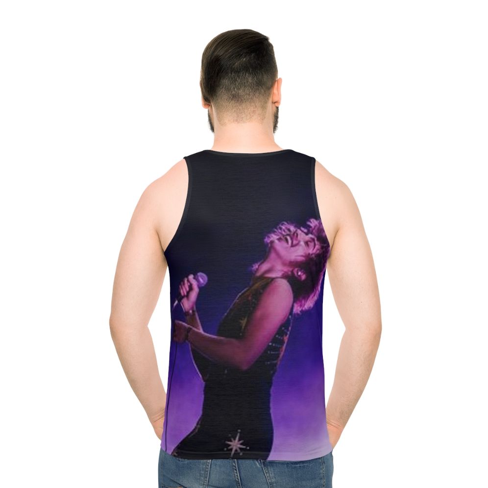 Josh Kiszka of Greta Van Fleet wearing a unisex tank top - men back