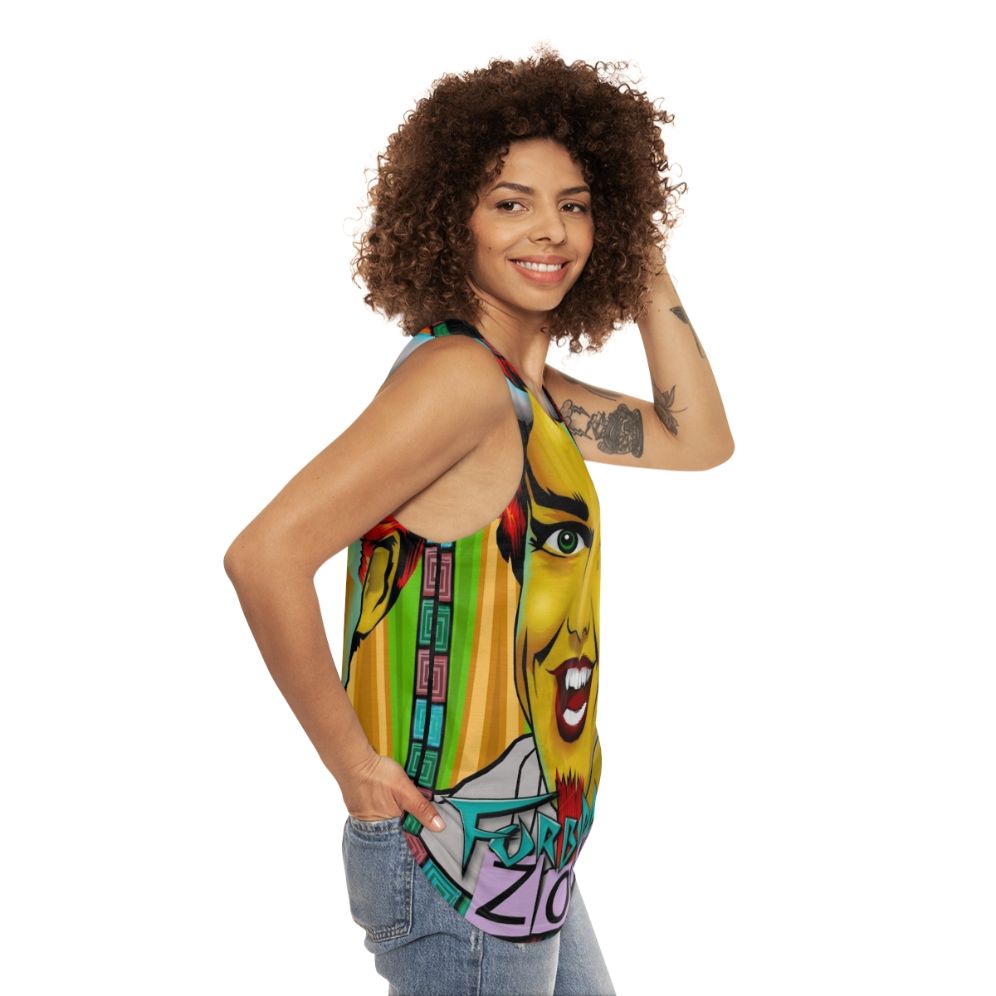 Unisex tank top with Forbidden Zone pop culture fanart design - women side