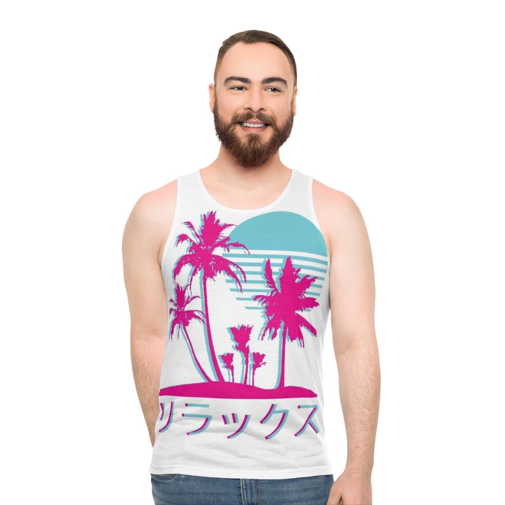 Retro vaporwave neon palms unisex tank top - men