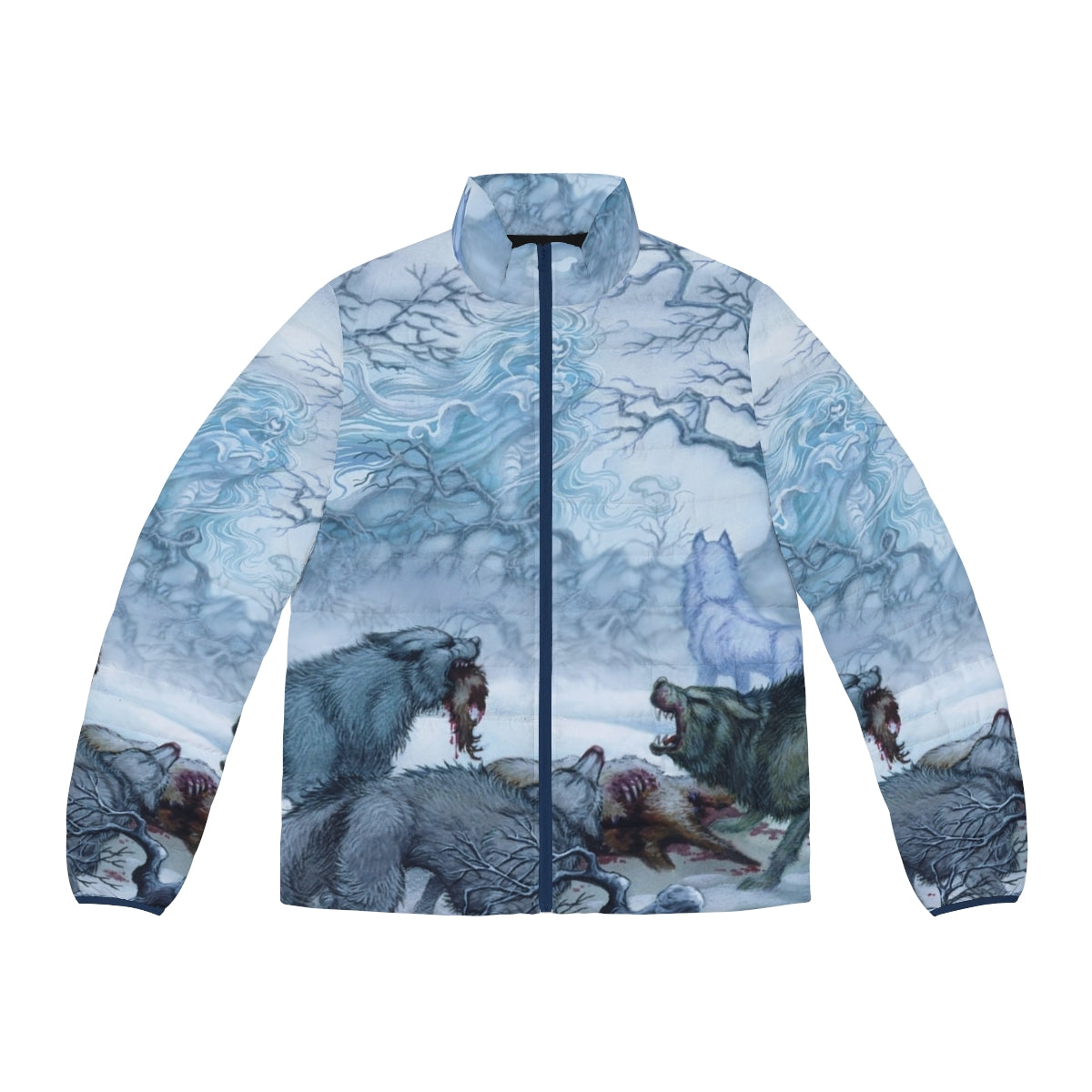 Elfquest inspired puffer jacket with wolf design