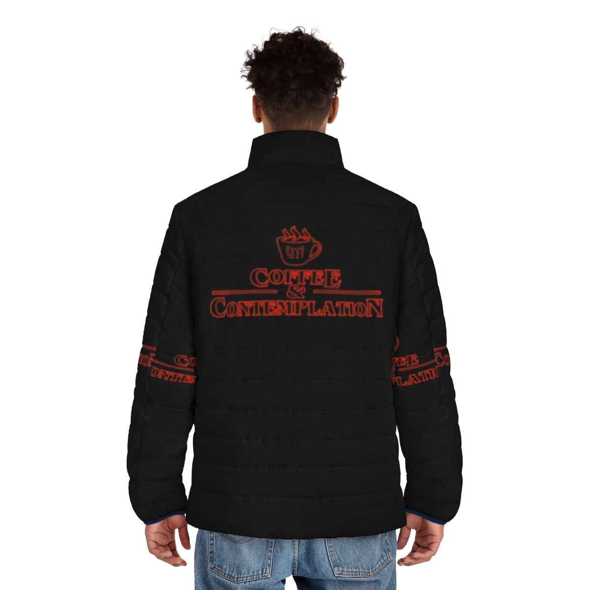 Stranger Things Coffee and Contemplation Puffer Jacket featuring Hopper - men back