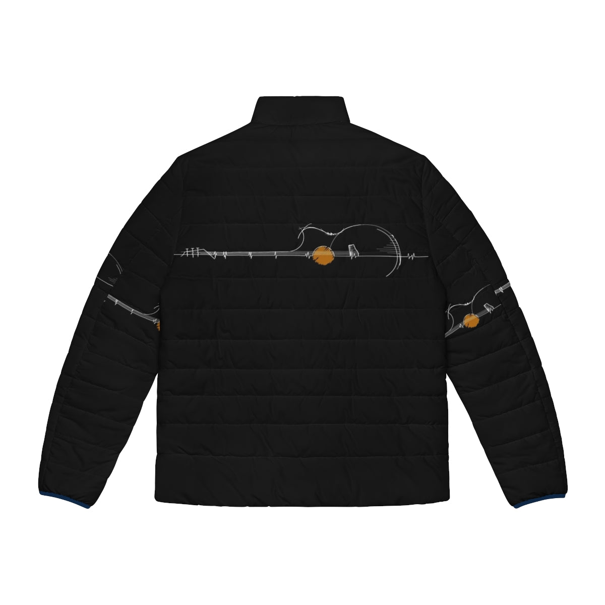 Acoustical Heartbeat Puffer Jacket - Insulated jacket with hand-drawn guitar and heartbeat design - Back