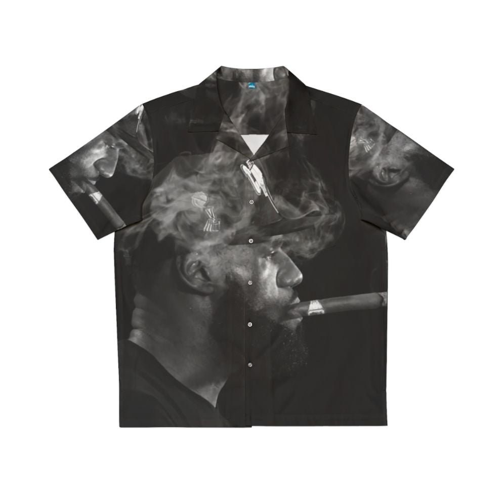 Black and White Hawaiian Shirt with Celebrity Smoking Cigar