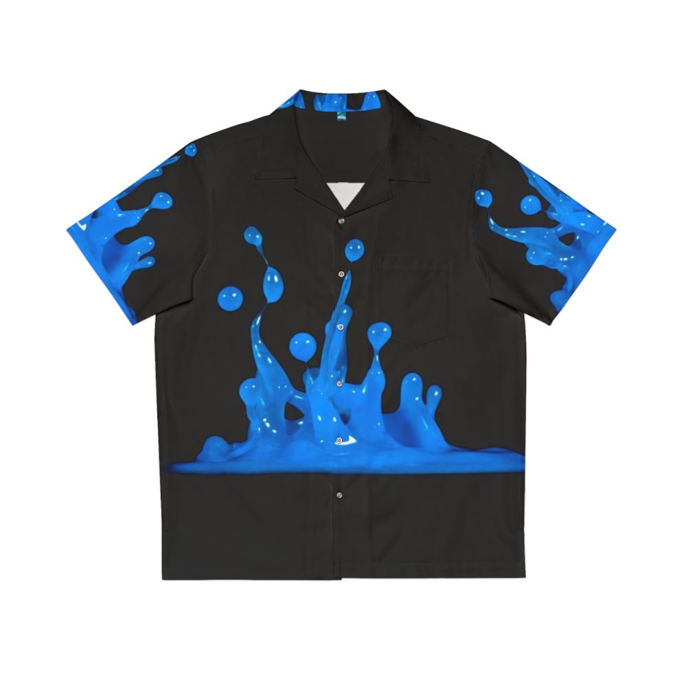 Blue Hawaiian shirt with abstract water splash design, perfect for team players